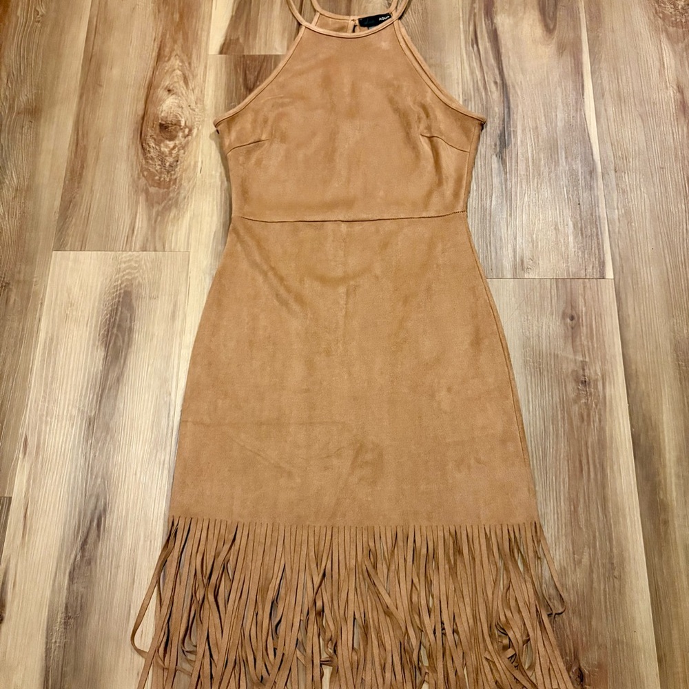 Aqua Tan Sheath Mini Dress Halter Sleeveless
